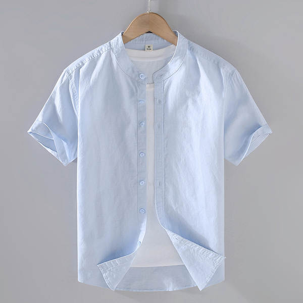 T-shirts masculinos de manga de cor pura com mangas curtas de verão baseado em roupas de manga fina e fina de estilo chinês