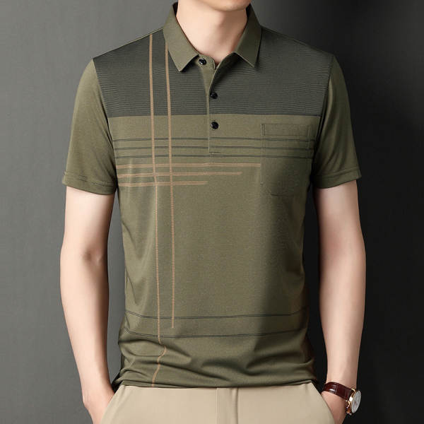 T-shirt masculino de pulseira curta 23 verão novo homem de meia-idade pulseira poli T-shirt papai vestido com roupa de negócios