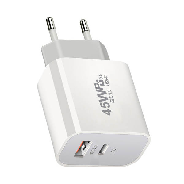 Carregador de PD padrão 45W Adaptador de PD duplo 45W para carregador de nitrogênio IP16X para celulares