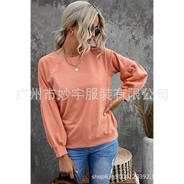 6607 Vendas rápidas da Amazon para mulheres de moda casual colar de cor de camisa esportiva com mangas compridas com mangas largas com roupa de guarda-roupa