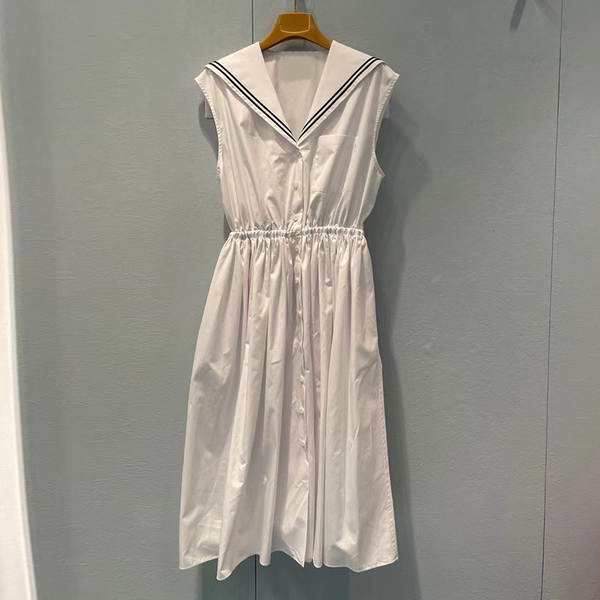 Vestido branco da Marinha sem mangas no calcanhar do colégio do estilo da garota doce do verão novo
