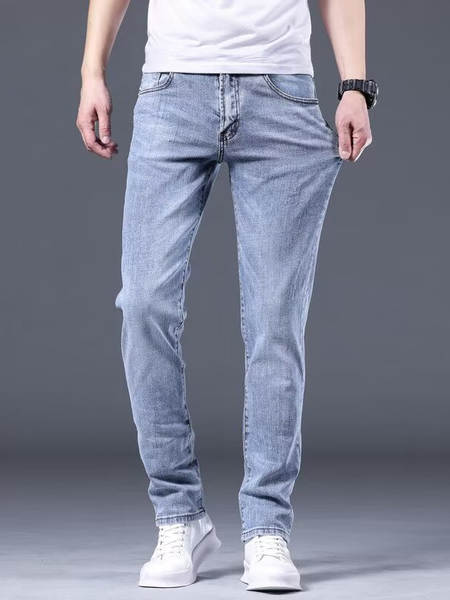 2025 Novo jeans masculino verão coreano coroado Pequenas pernas Longas calças masculinas elegantes calças de descanso flexíveis