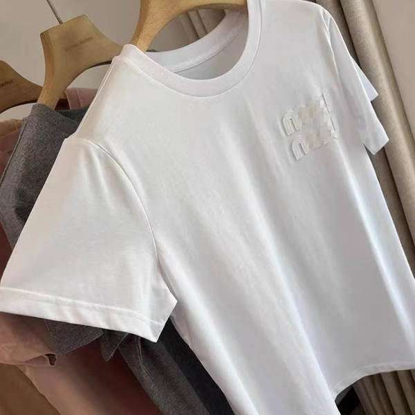 100 caroço algodão miu estilo original letra pura adesivo simples pulseira curta luva casual T-shirt na roupa feminina