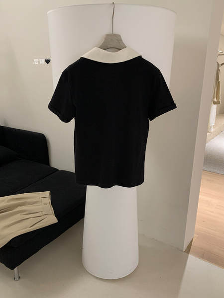 WGWE Faculdade de High-Science MIU Faculdade de moda de mangas de mão POLO Lider de mangas curtas T-Shirt W5856