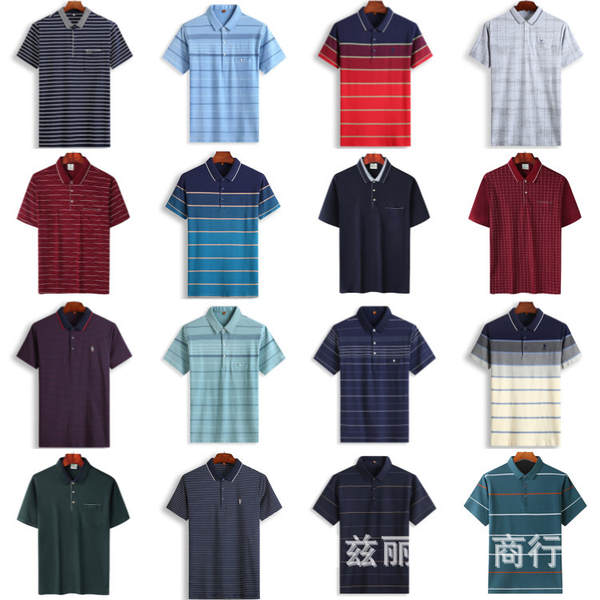 Papai vestido de alta qualidade T-shirt homem mais velho relaxação faixa curta pulseira T-shirt homem de verão polo camisa