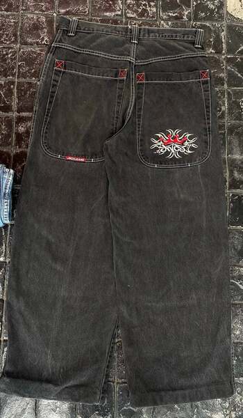 JNCO Y2K Loose jeans masculino padrão hip-hop rua masculino calças largas