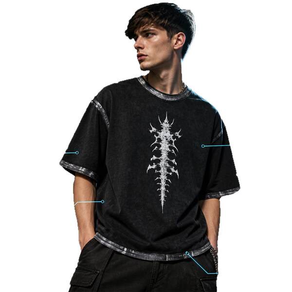 260 gramas de t-shirt de rede impresso velho de algodão puro de mangas curtas para homens europeus e americanos relaxante adolescentes t-shirt atacado