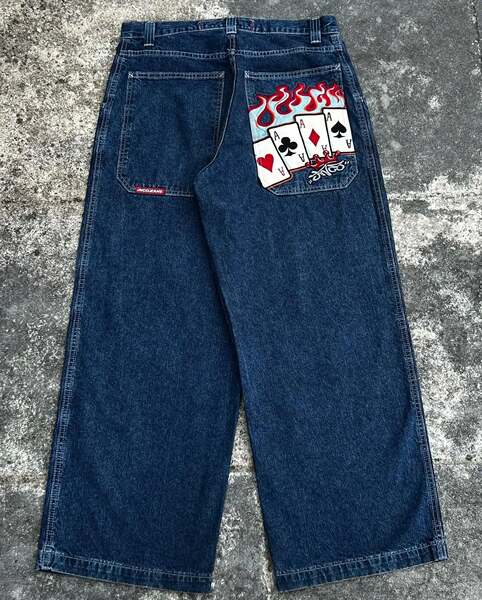 JNCO Y2K Loose jeans masculino padrão hip-hop rua masculino calças largas