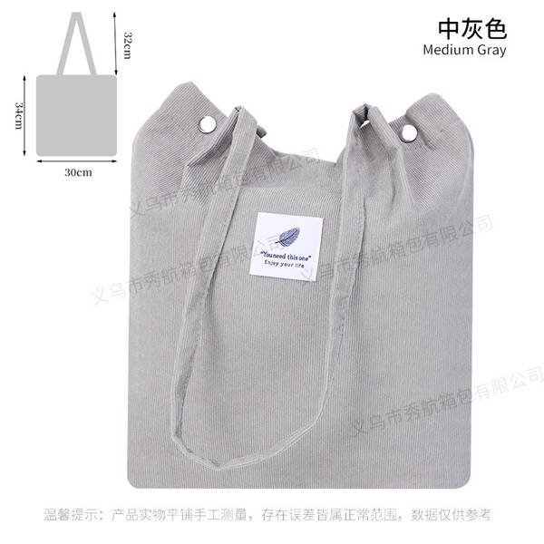 ins风简约灯芯绒帆布包双肩带帆布袋旅行外出收纳包女包单肩包