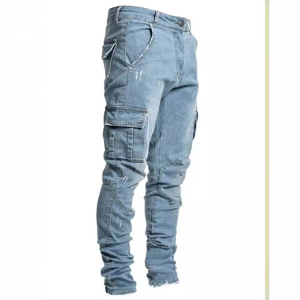 2021 Euro-americano transfronteiriço novo jeans masculino bolso lateral de pernas estreitas jeans NK388