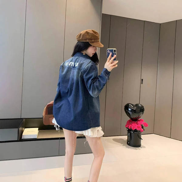 Alta Versão Miu Mulheres Cowboys Camiseta de mangas compridas Mouse T-Shirt Letra Feminino