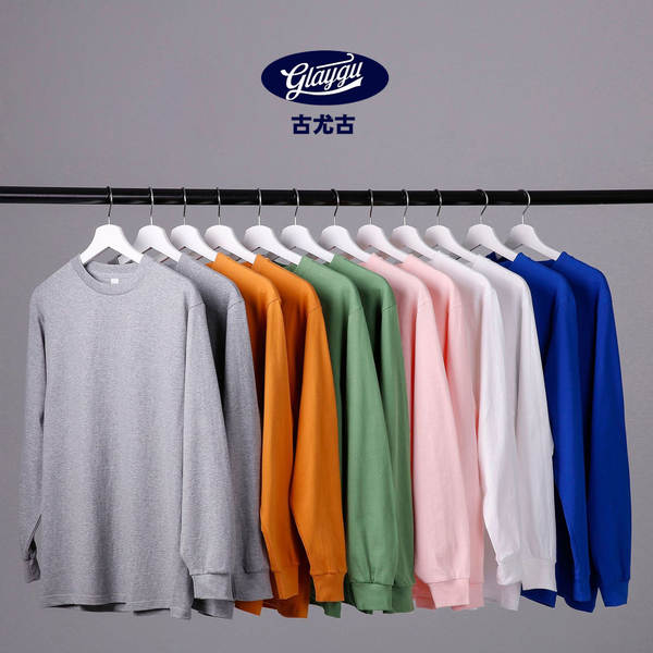 250 gramas peso peso pesado japonês solto algodão puro mangas compridas T-shirt masculino e feminino estilo sem costura colar branco T-shirt
