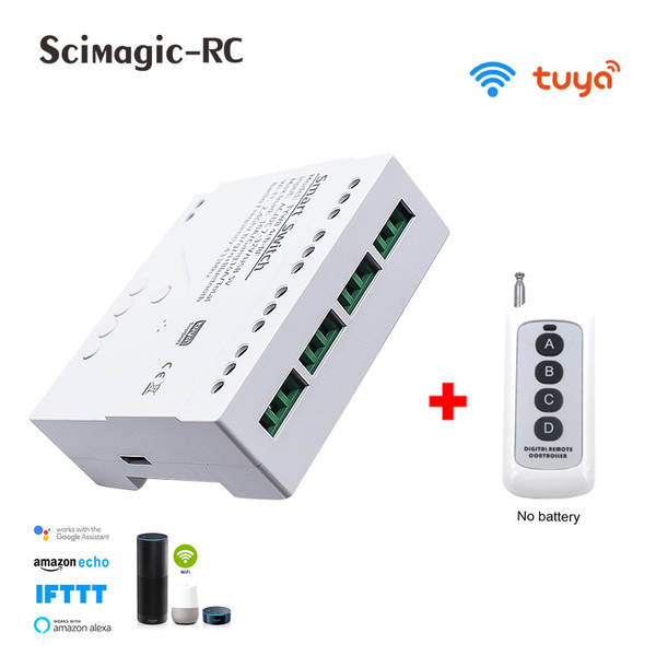 Tuya WIFI Inteligente 4CH receptor módulo sem fio tempo de voz controle remoto 7-32V