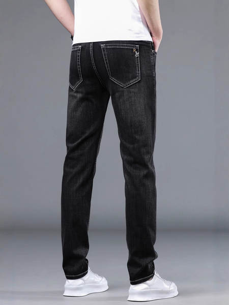 2026 Outono novo jeans masculino revestimento retangular elástico grosso modelo macio confortável masculino calças compridas