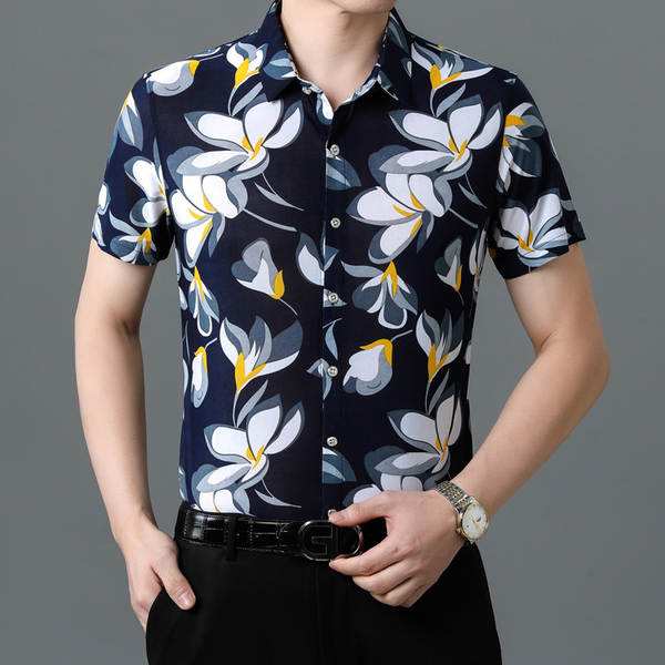Camisa masculina de algodão flor