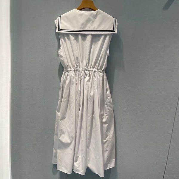 Vestido branco da Marinha sem mangas no calcanhar do colégio do estilo da garota doce do verão novo