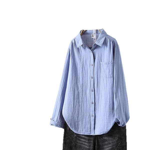 Venda direta do fabricante Camisa feminina de algodão puro de duas camadas Camisa feminina de algodão integral de primavera outono