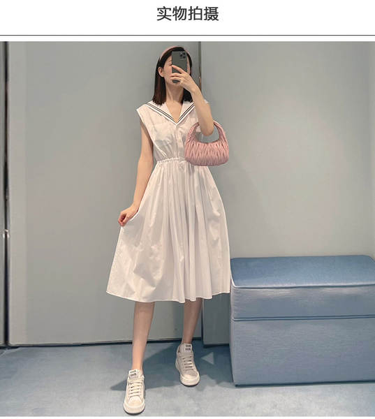 Vestido branco da Marinha sem mangas no calcanhar do colégio do estilo da garota doce do verão novo