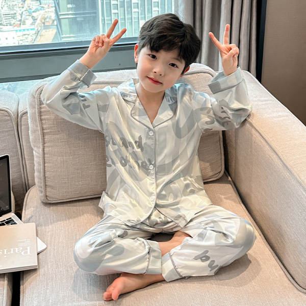 Roupa de cama para meninos Primavera-Verão 2026 Nova roupa de ar condicionado para meninos com mangas compridas em casa