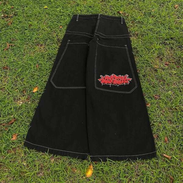 JNCO Y2K Loose jeans masculino padrão hip-hop rua masculino calças largas
