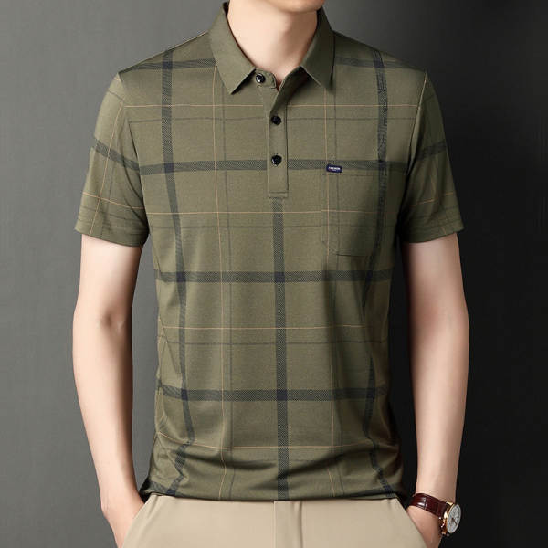 T-shirt masculino de pulseira curta 23 verão novo homem de meia-idade pulseira poli T-shirt papai vestido com roupa de negócios