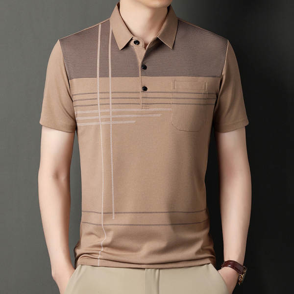T-shirt masculino de pulseira curta 23 verão novo homem de meia-idade pulseira poli T-shirt papai vestido com roupa de negócios