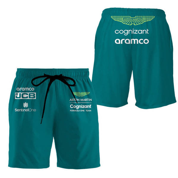 2025 Nova equipe de Fórmula 1 Aston Martin Calças curtas de verão para pilotos de equação de areia calças de praia