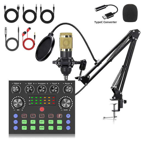 Cartão de som inglês F998 microfone V8S transfronteiriço placa de gravação de computador de transmissão ao vivo equipamento de podcast completo