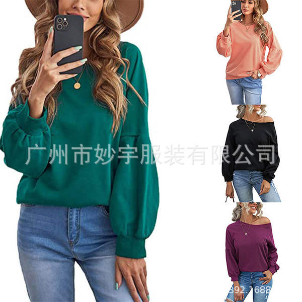 6607 Vendas rápidas da Amazon para mulheres de moda casual colar de cor de camisa esportiva com mangas compridas com mangas largas com roupa de guarda-roupa