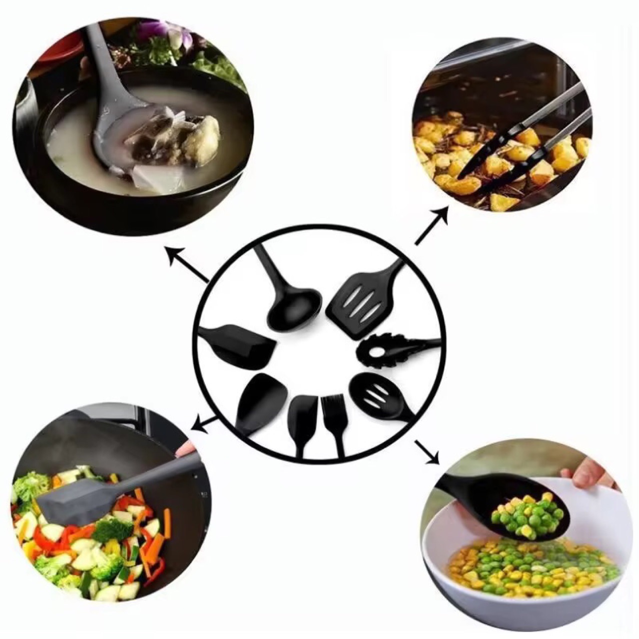 Amazon Silicone Utensílios de Cozinha 10 peças Set de Silicone Não Adesivo Caldeirão Resistente à Alta Calor Caldeirão Utensílios de Cozinha