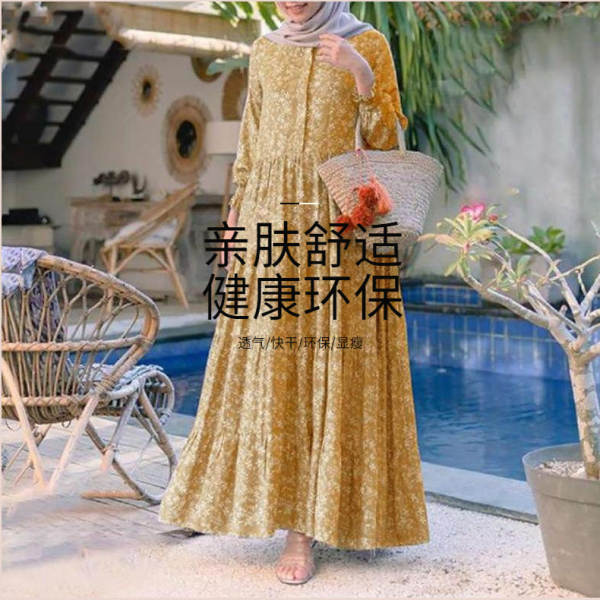 2026 Pequeno pedaço de flor da Boêmia de primavera de moda feminina vestido de corda redonda vestido de corda grande