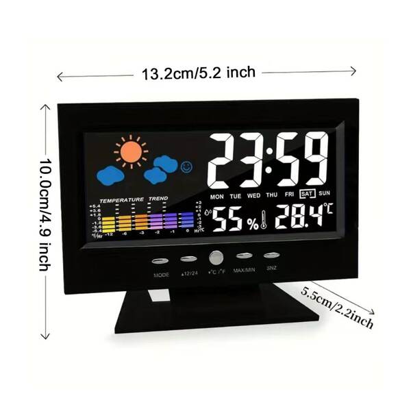 8082T Relógio eletrônico de alarme meteorológico Relógio de previsão meteorológica de LED colorido criativo Relógio de alarme de temperatura e umidade