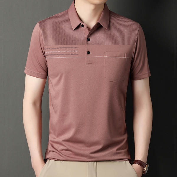 T-shirt masculino de pulseira curta 23 verão novo homem de meia-idade pulseira poli T-shirt papai vestido com roupa de negócios