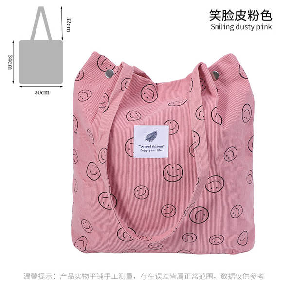 ins风简约灯芯绒帆布包双肩带帆布袋旅行外出收纳包女包单肩包