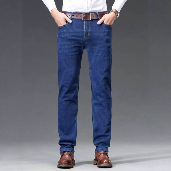 Fabricante atacado calça reta jeans 2026 primavera outono novo calça alta calças longas homens negócios de lazer calças jeans