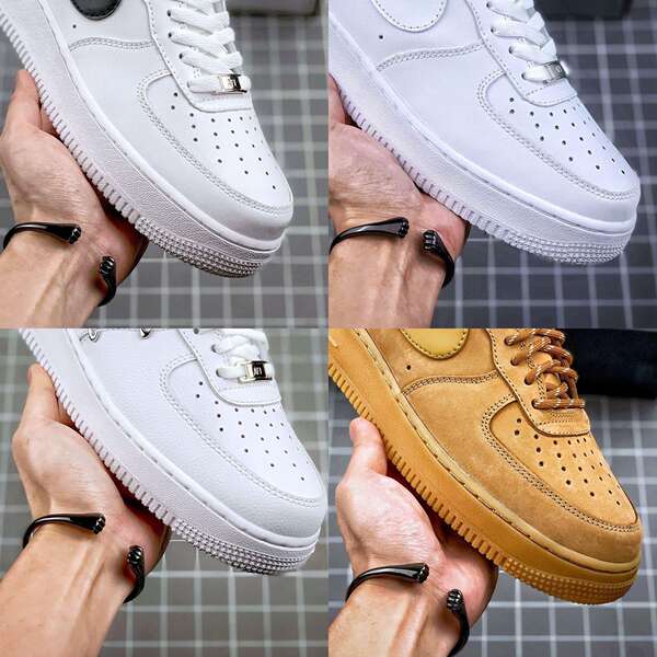 Air Force One AF1 alta versão de calçados masculinos e femininos de tabuleiro de baixa faixa de decomposição de trigo puro branco Air Force One pequenos sapatos brancos