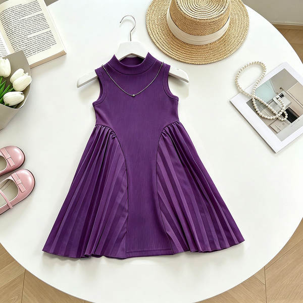 Mulheres transfronteiriças vestido de verão estilo europeu e americano de alta qualidade penteado recebendo cintura sem mangas vestido de vestido + colar