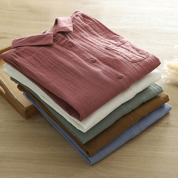 Venda direta do fabricante Camisa feminina de algodão puro de duas camadas Camisa feminina de algodão integral de primavera outono