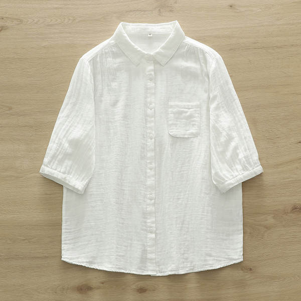 Venda direta do fabricante Camisa feminina de algodão puro de duas camadas Camisa feminina de algodão integral de primavera outono