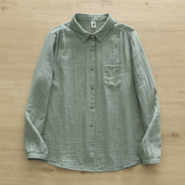 Venda direta do fabricante Camisa feminina de algodão puro de duas camadas Camisa feminina de algodão integral de primavera outono