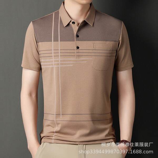 T-shirt masculino de pulseira curta 23 verão novo homem de meia-idade pulseira poli T-shirt papai vestido com roupa de negócios