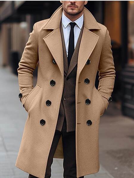 Casaco masculino longo de lã