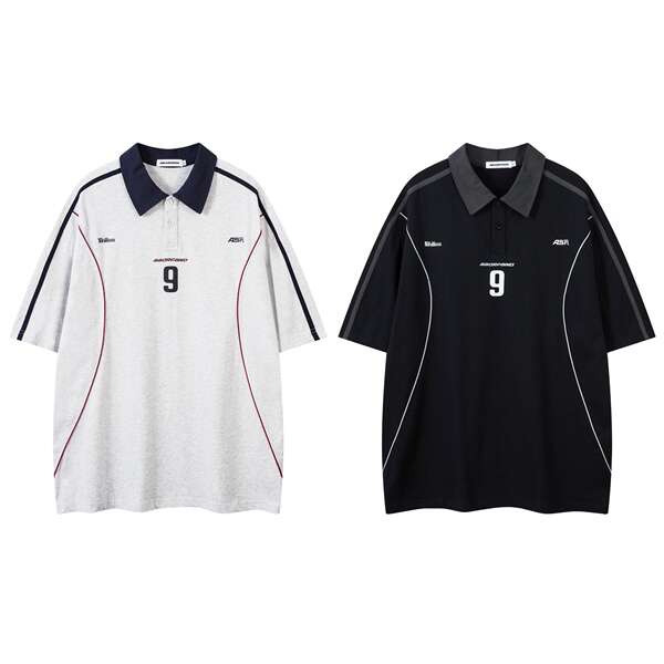 Vestido masculino de verão de 2025 novo estilo americano de t-shirt de polo esportivo em linha com mangas curtas de casal
