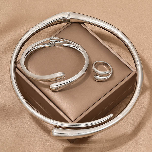 1 conjunto de moda europeia-americana simples metal pesado geométrico de forma de círculo brilhante feminino pulseira anel de joalharia