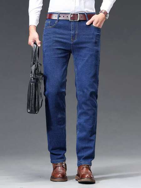 Fabricante atacado calça reta jeans 2026 primavera outono novo calça alta calças longas homens negócios de lazer calças jeans