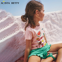 26 verão novo T-shirt menina amor arco-íris impressão crianças roupa esportiva de algodão bebê corda curta luva roupa