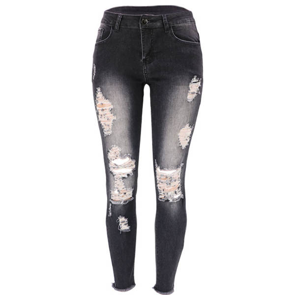 Verão Amazon dinheiro atacado de alta pontuação nove buracos buracos roupas femininas pernas apertadas pênalti jeans de moda