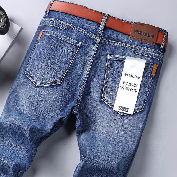 Fabricante de vendas diretas de jeans masculinos de primavera e verão de luxo boa qualidade resiliente negócios de lazer homens jeans calças longas
