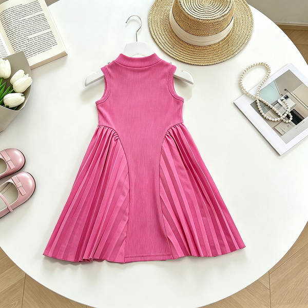 Mulheres transfronteiriças vestido de verão estilo europeu e americano de alta qualidade penteado recebendo cintura sem mangas vestido de vestido + colar