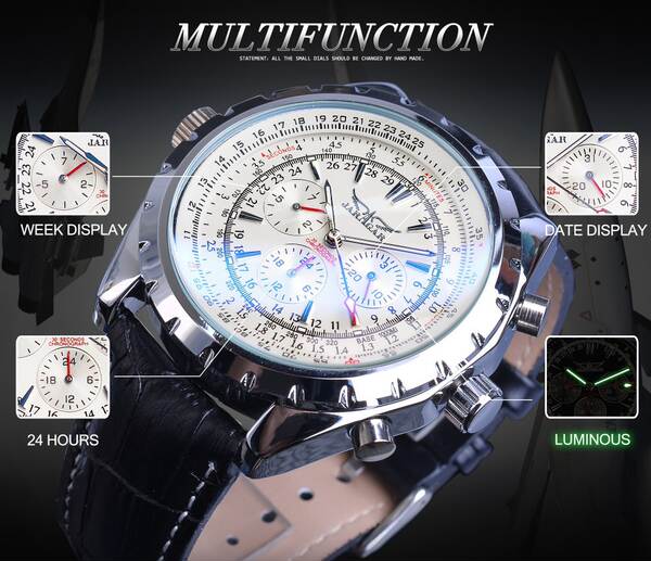 jaragar estilo europeu masculino moda recreativa mecânica multifuncional vidro azul relógio mecânico automático